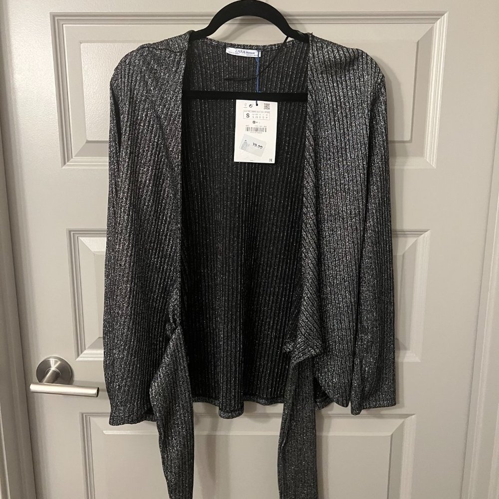 Zara Silver Ribbed Wrap Top. Size S. NWT - Picture 4 of 4